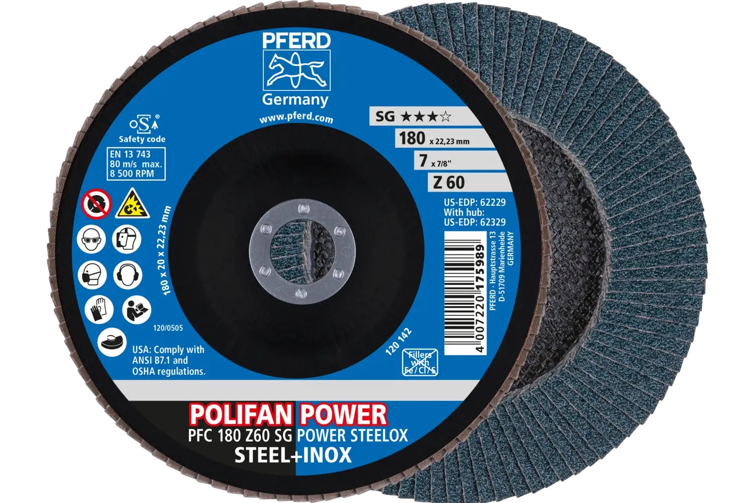 Picture of Pferd Flap Disc, 7" x 7/8, Z SG Power Steelox, 60 Grit, T29, Conical, Zirconia